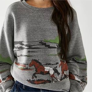 Free people Daydreamer Running Horses oversized sweatshirt size small